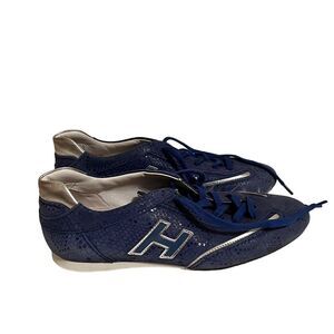 Hogan Blue and Silver Women's Sneakers snakeskin print suede leather size 37